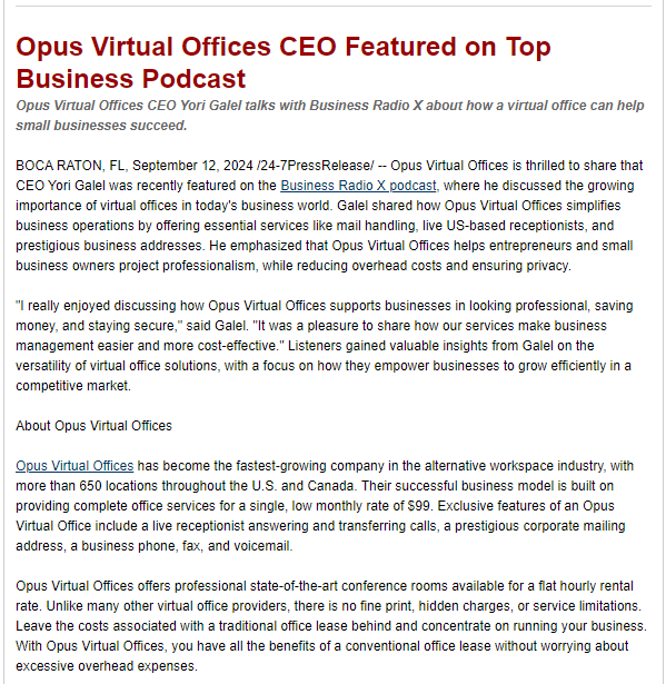 Opus Virtual Offices CEO Featured on Top Business Podcast